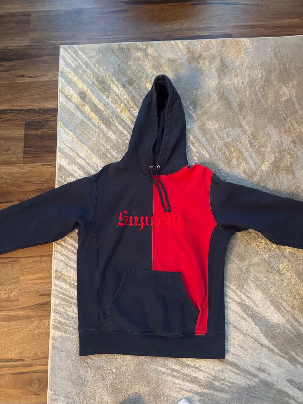Supreme Black and Red Split Panel Crewneck Hoodie